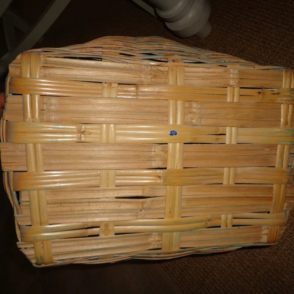 Painted Handled Wicker Basket Distressed Aqua Sturdy